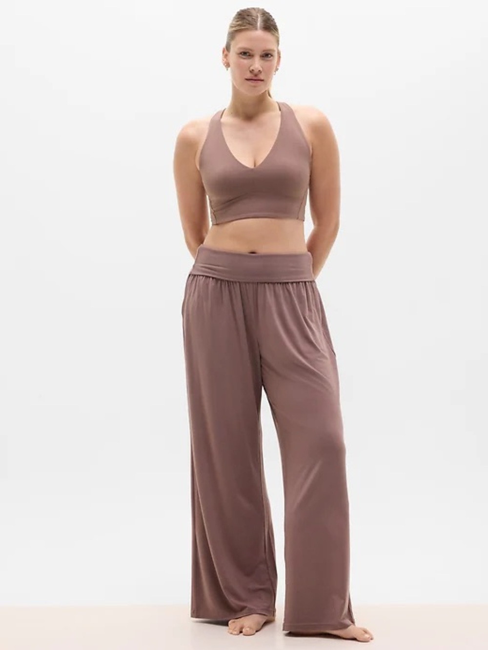 Athleta Wide-Leg Track Pants in Taupe